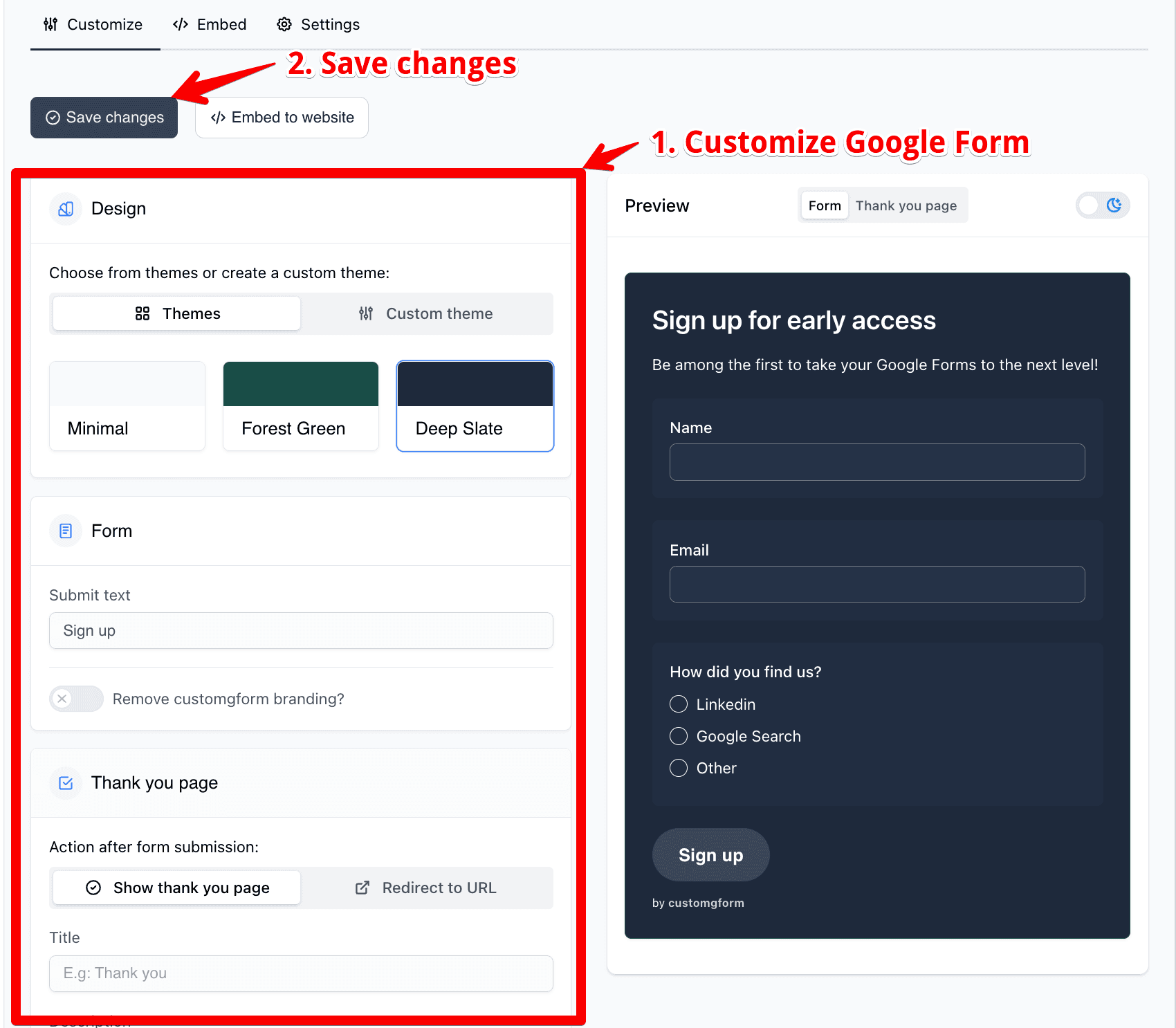 CustomGForm customizer