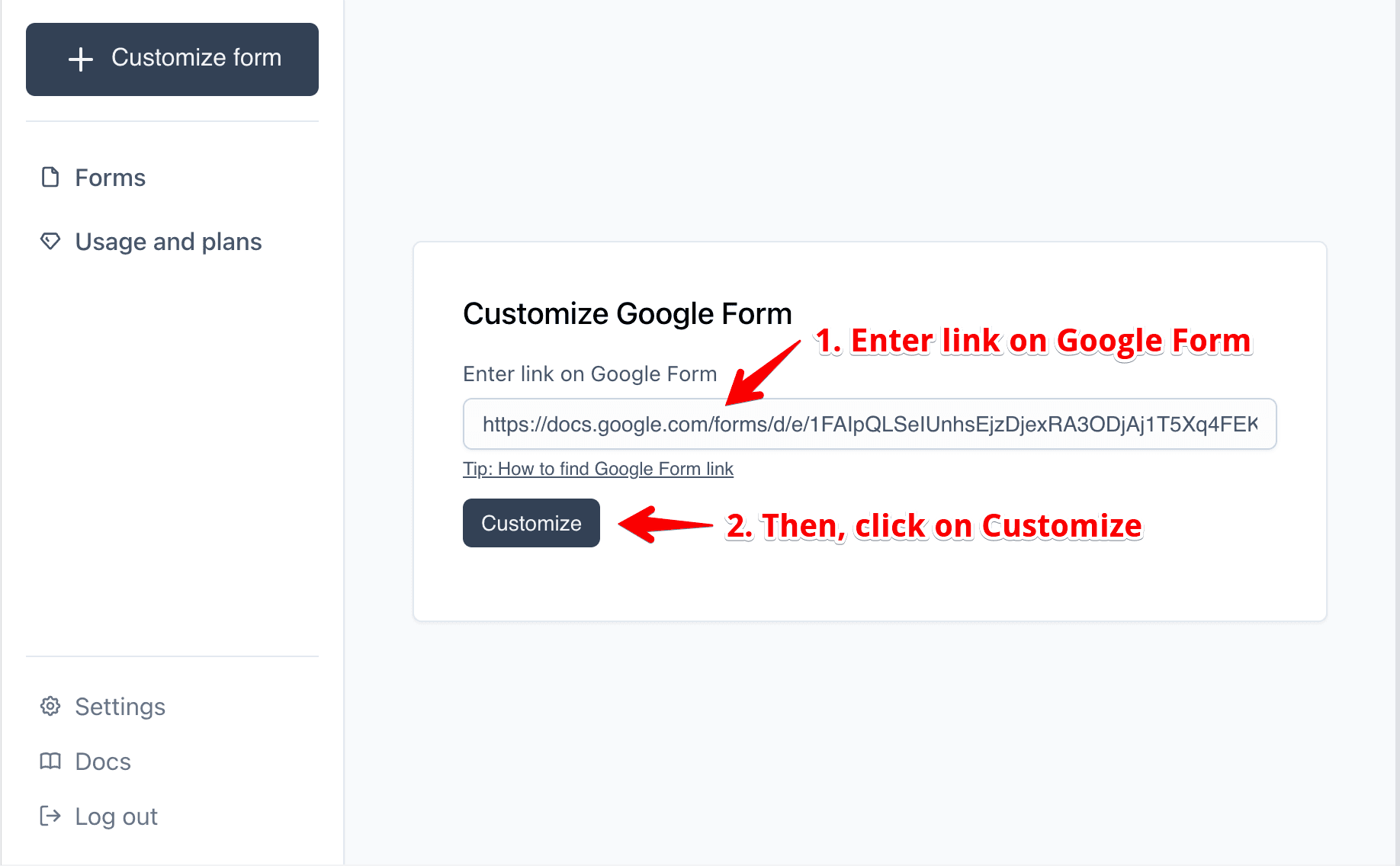 Enter link on Google Form